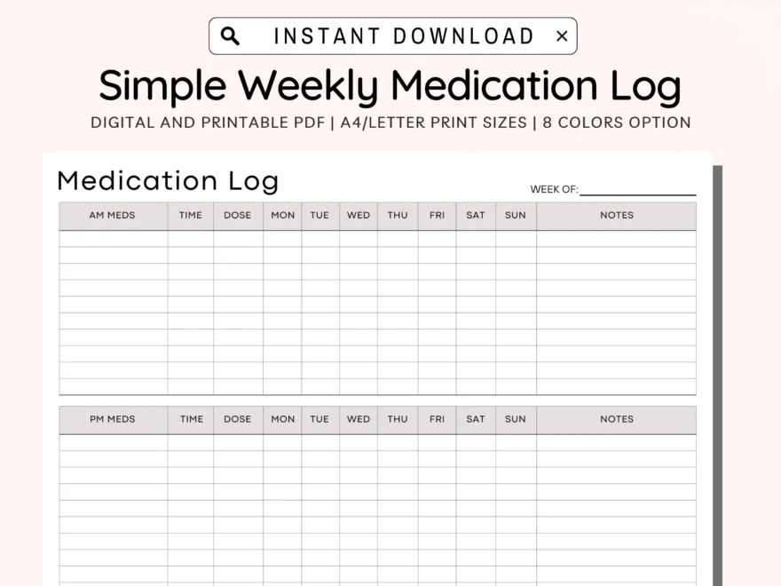 Medication Tracker Printable Weekly Medication Log Medicine