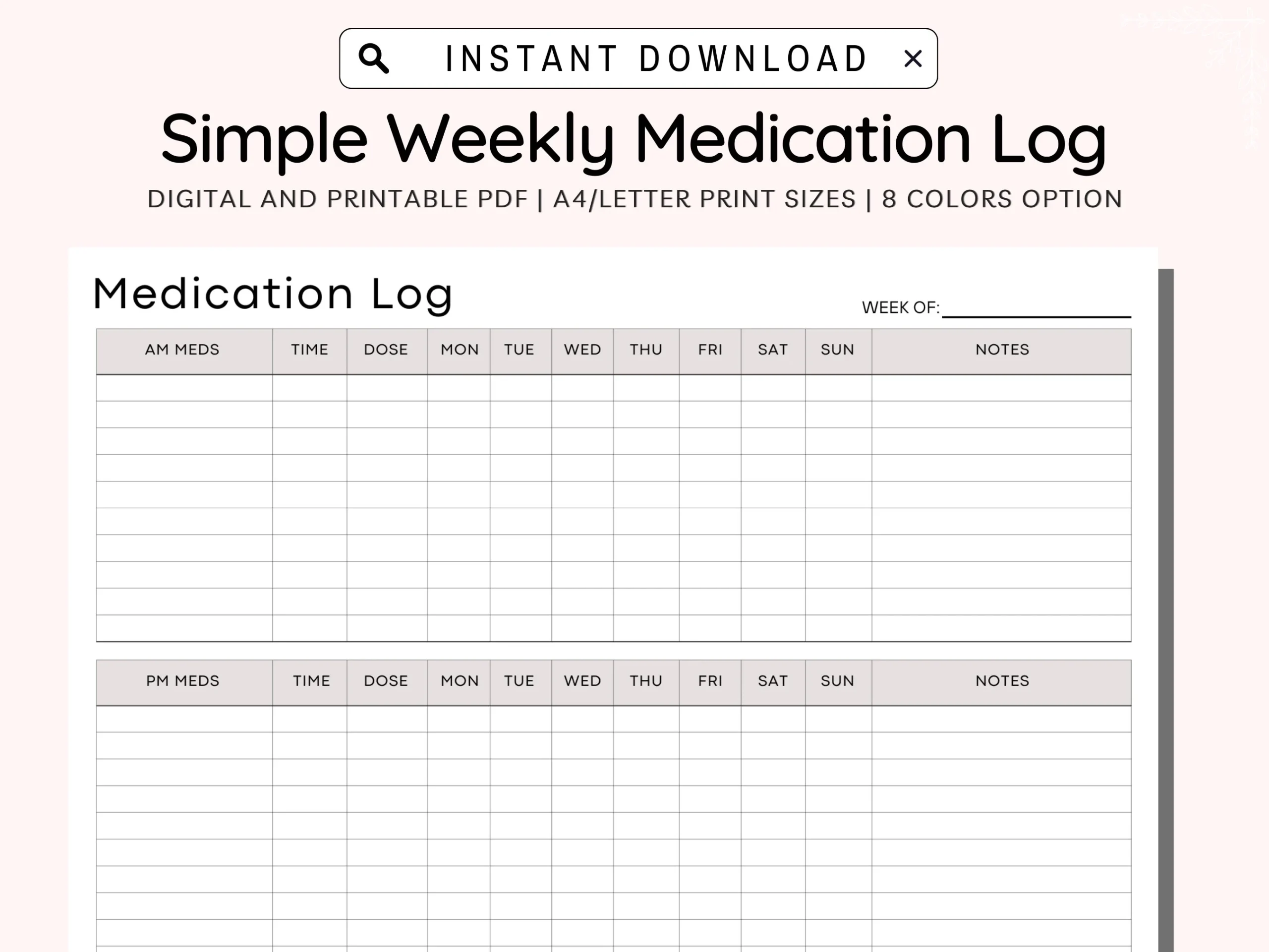 Medication Tracker Printable Weekly Medication Log Medicine 