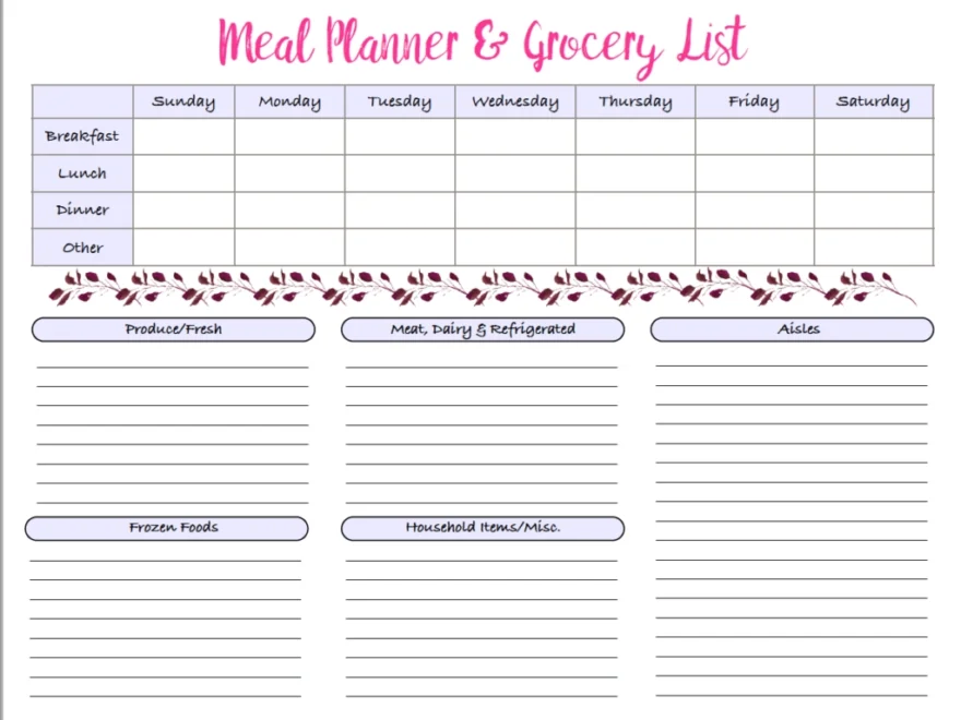 Menu amp Grocery Printables