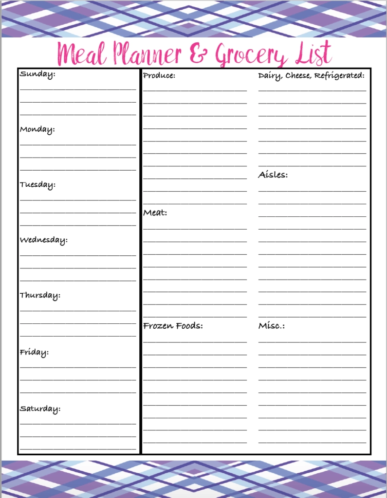 Free Printable Grocery List And Meal Free Printable Grocery List And Meal