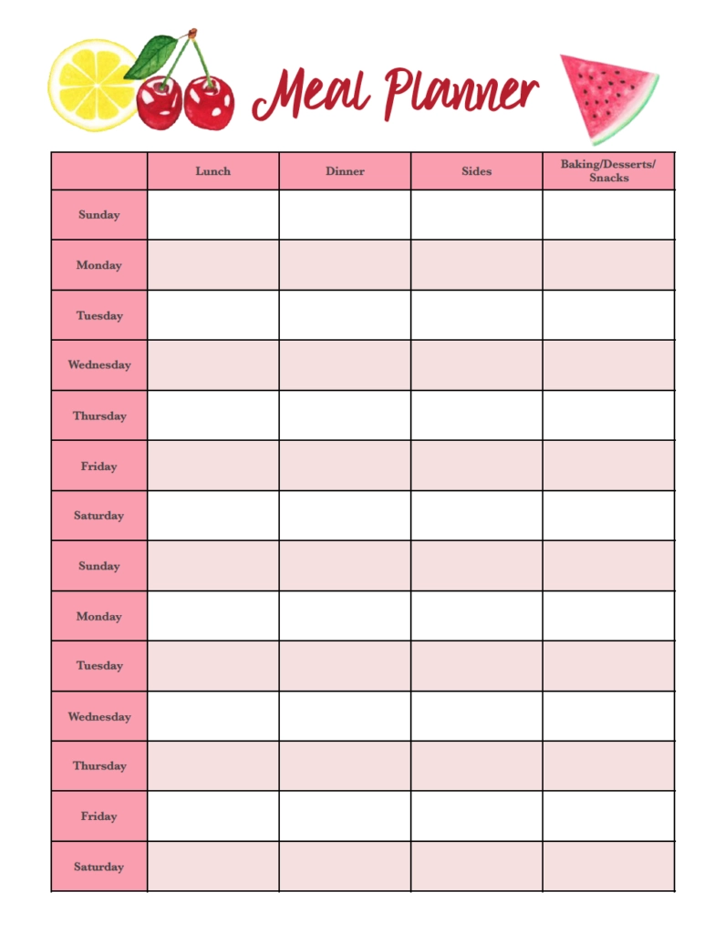 Free Printable Meal Planner With Snacks