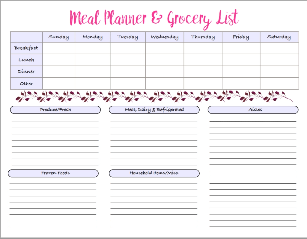 Menu amp Grocery Printables Menu amp Grocery Printables