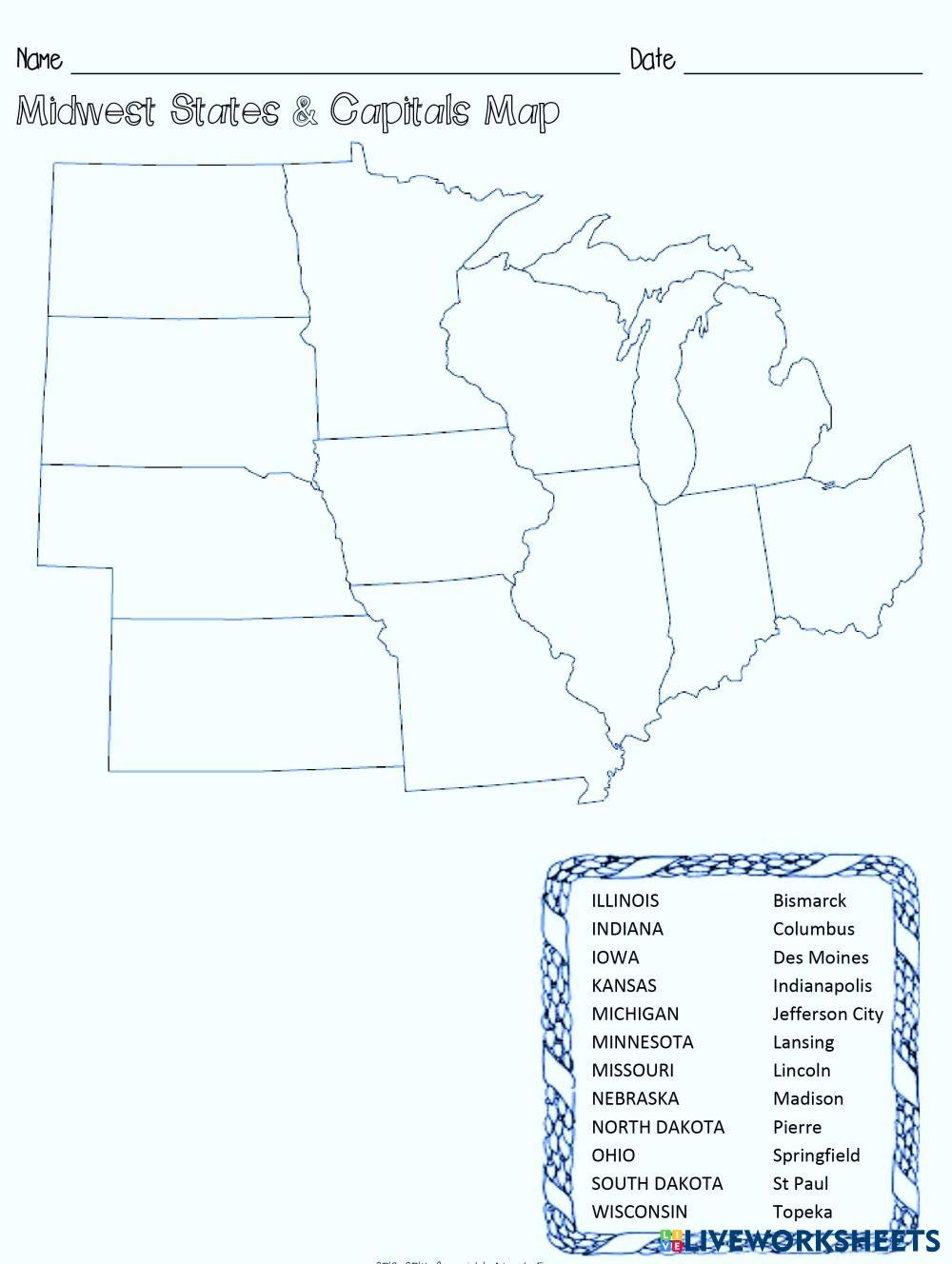 Blank Midwest States List Printable