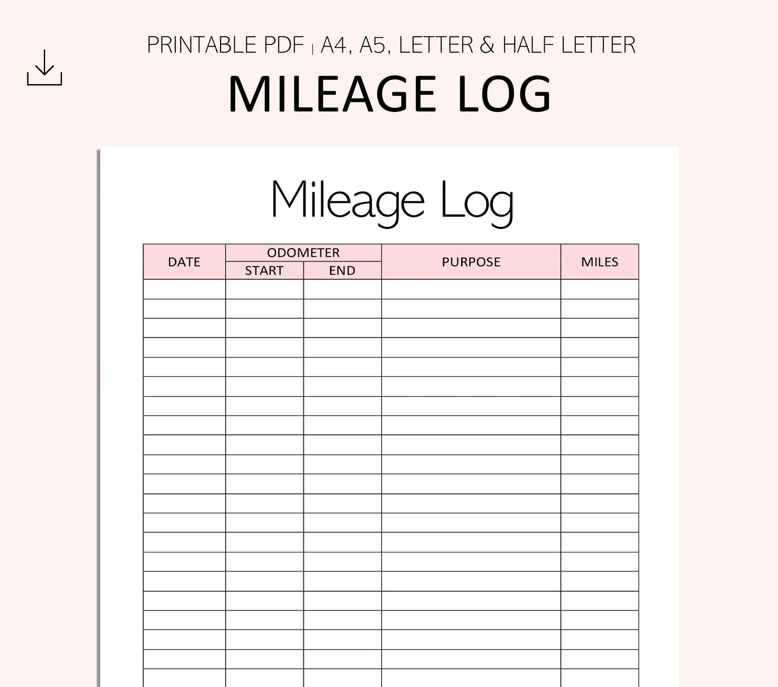 Milage Tracking Sheet Printable