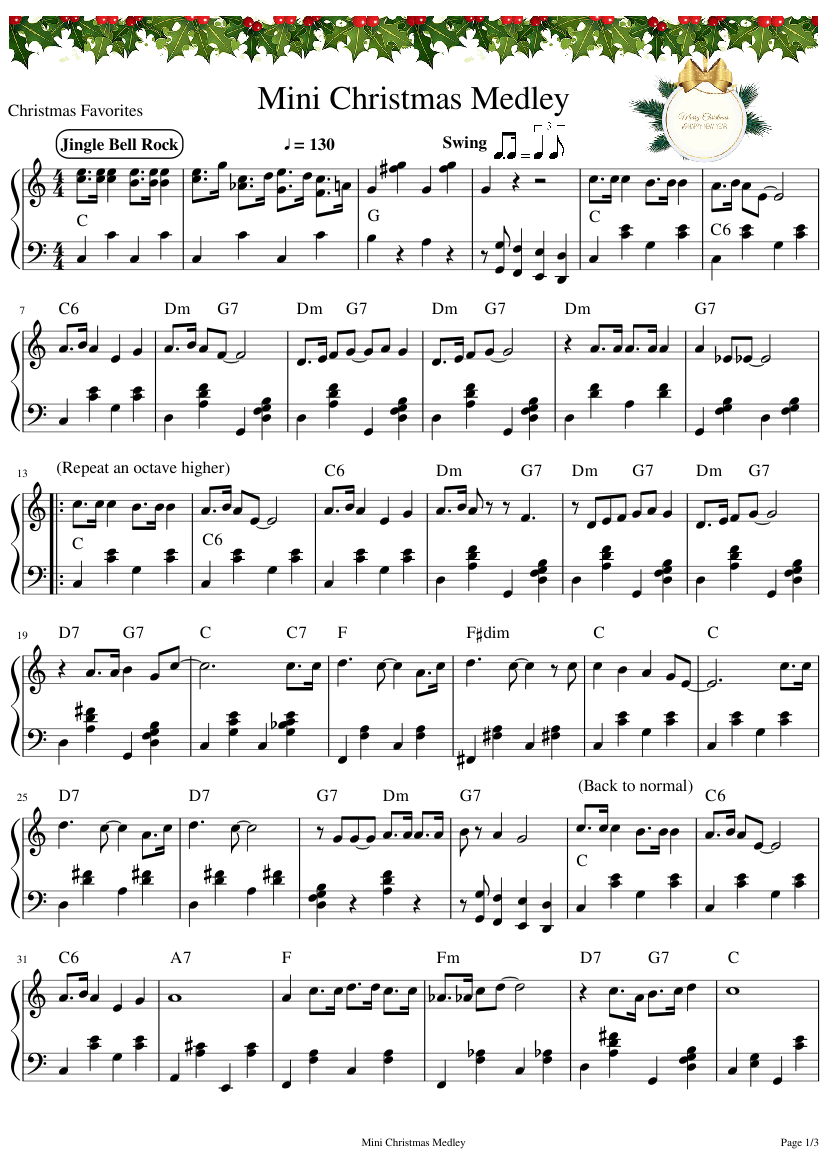 Mini Christmas Medley Sheet Music With Chords For Piano Solo MuseScore