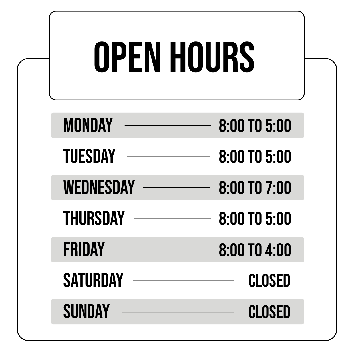 Minimalistic Working Hours Sign Template Square Signs