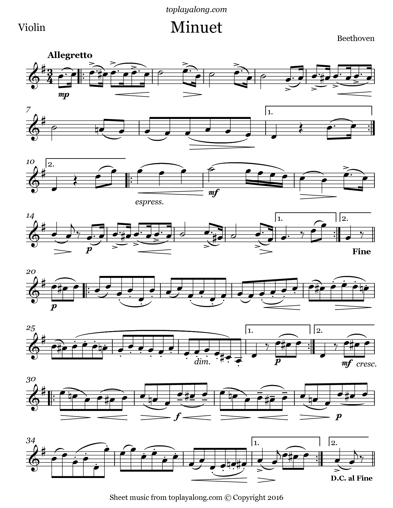Free Printable Beethovan Sheet Music