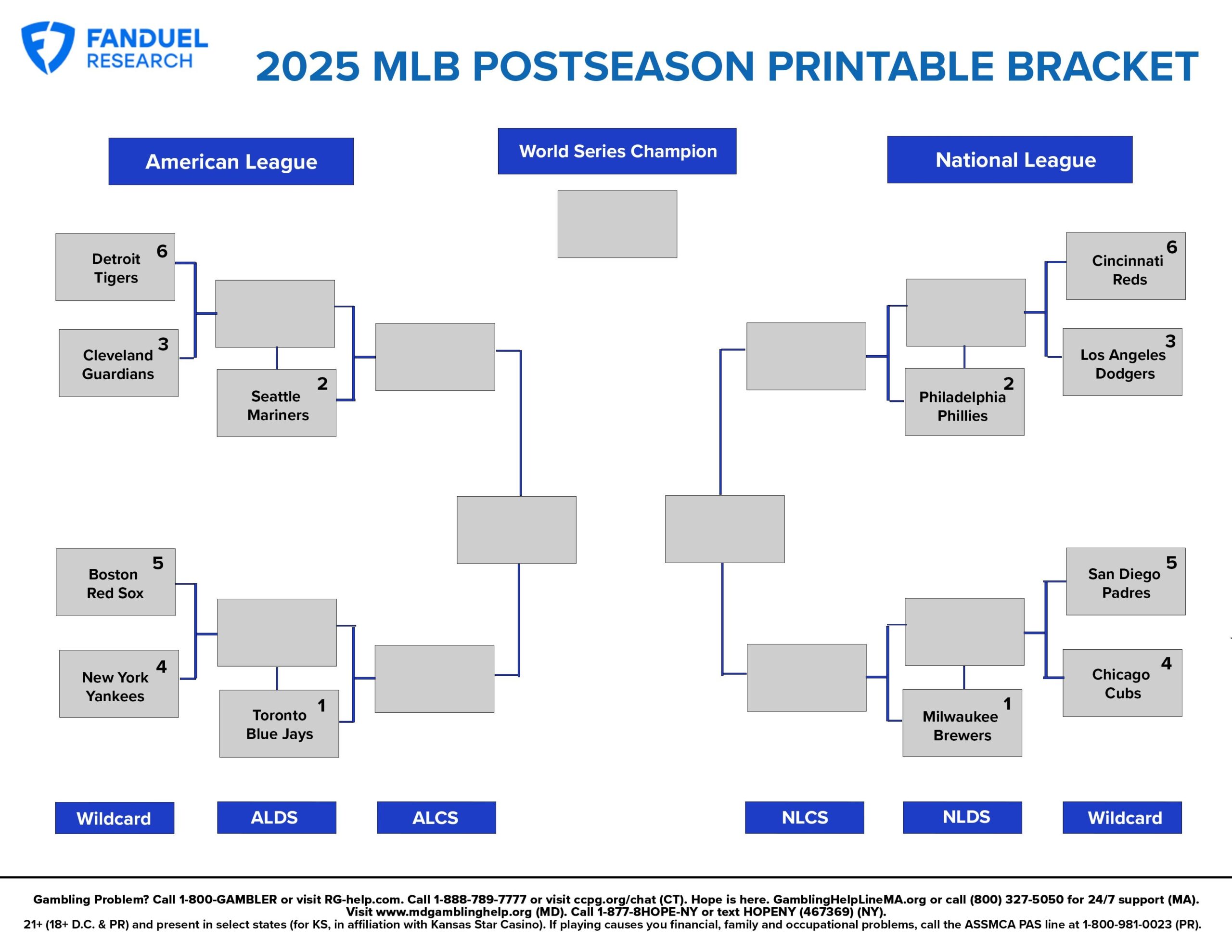 MLB 2025 Playoffs Free Printable Bracket And Betting Odds FanDuel Research
