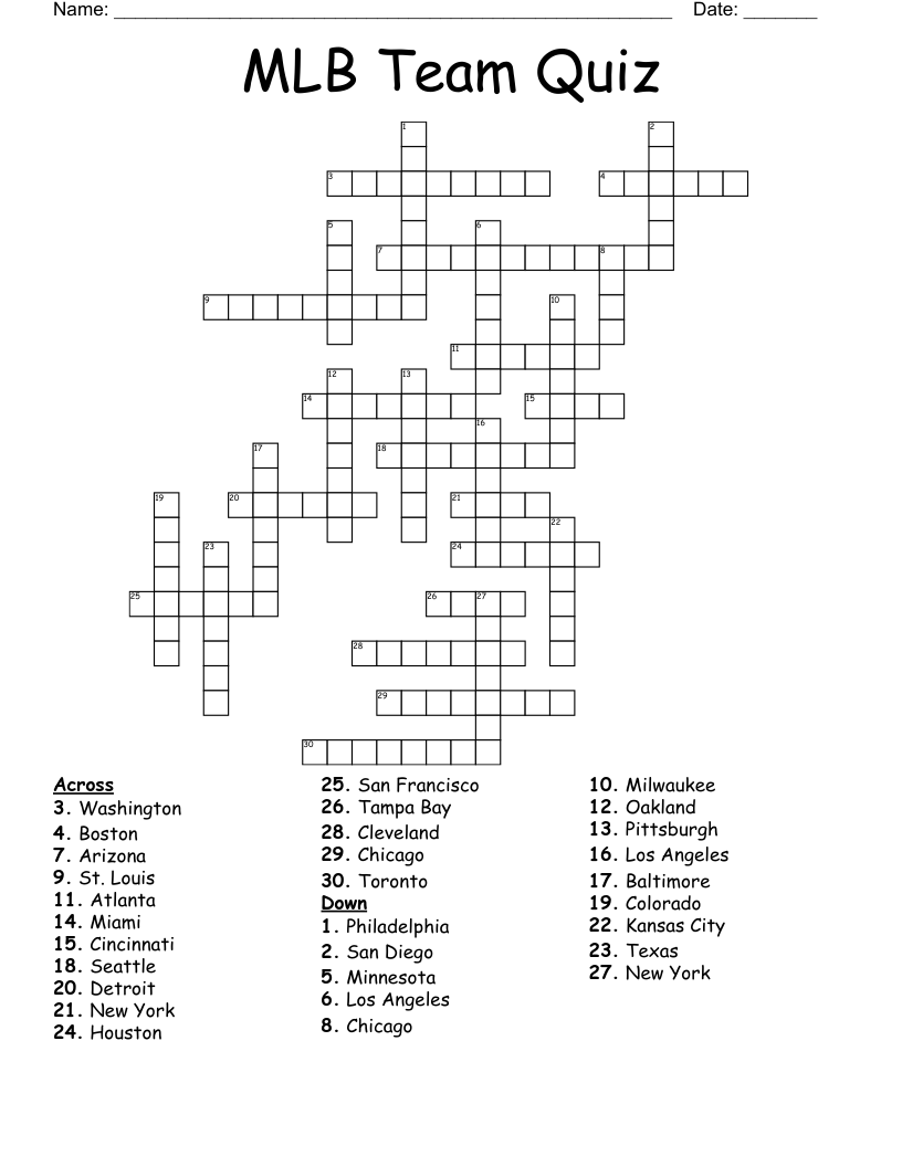 Printable Kc Royals Trivia Crossword