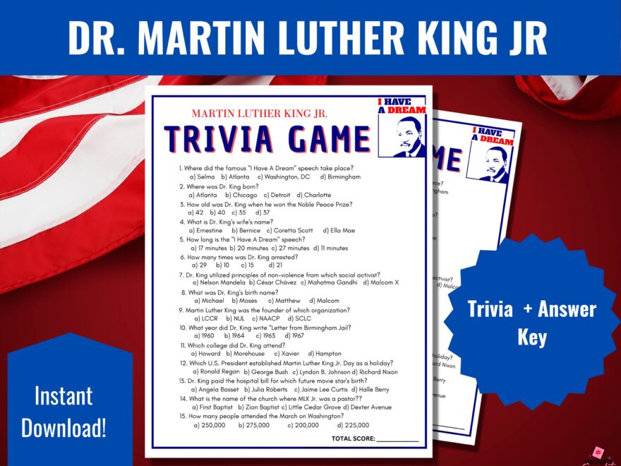 MLK Trivia Martin Luther King Jr Trivia Printable Game Classroom Activity For MLK Homeschool Kid s Activity Sheet USA History Trivia Etsy