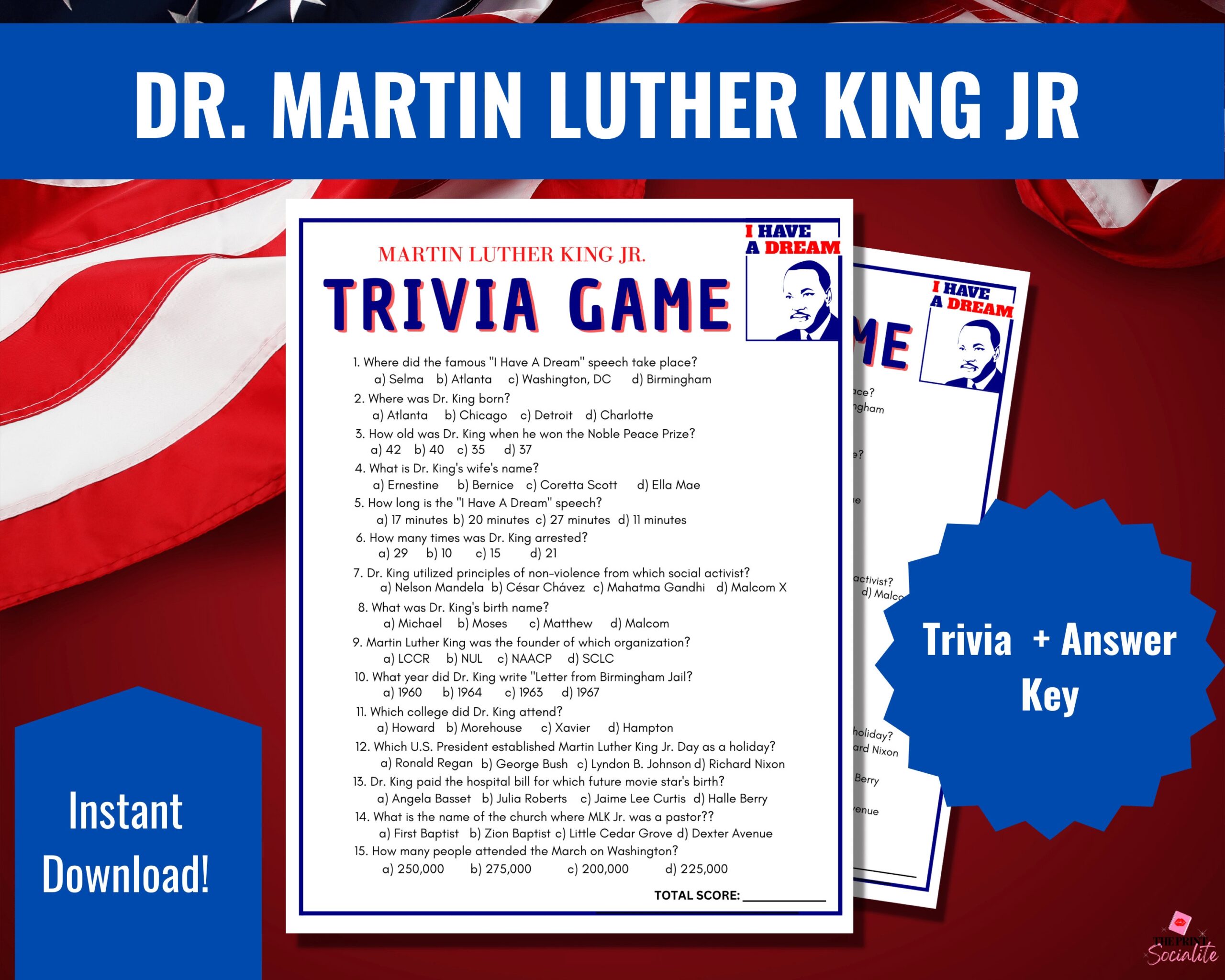 MLK Trivia Martin Luther King Jr Trivia Printable Game Classroom Activity For MLK Homeschool Kid s Activity Sheet USA History Trivia Etsy