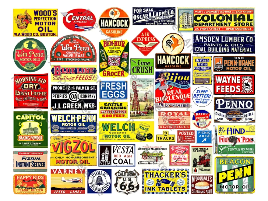 Model Railroad Signs Sticker Sheet 50 Coal Oil Farm And