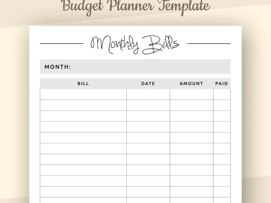 Monatlicher Bill Tracker Rechnungsplaner Rechnungszahlungs