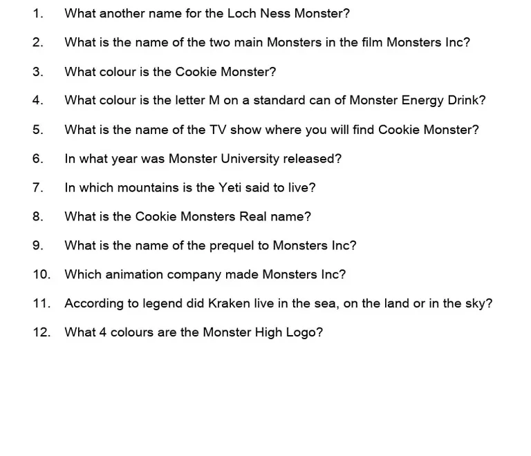 Monster Quiz PDF Games amp Activities