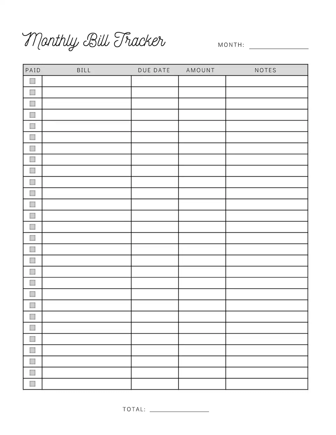 Monthly Bill Payment Tracker Printable Bill Pay Checklist Organizer Bill Log Planner Instant Download Etsy