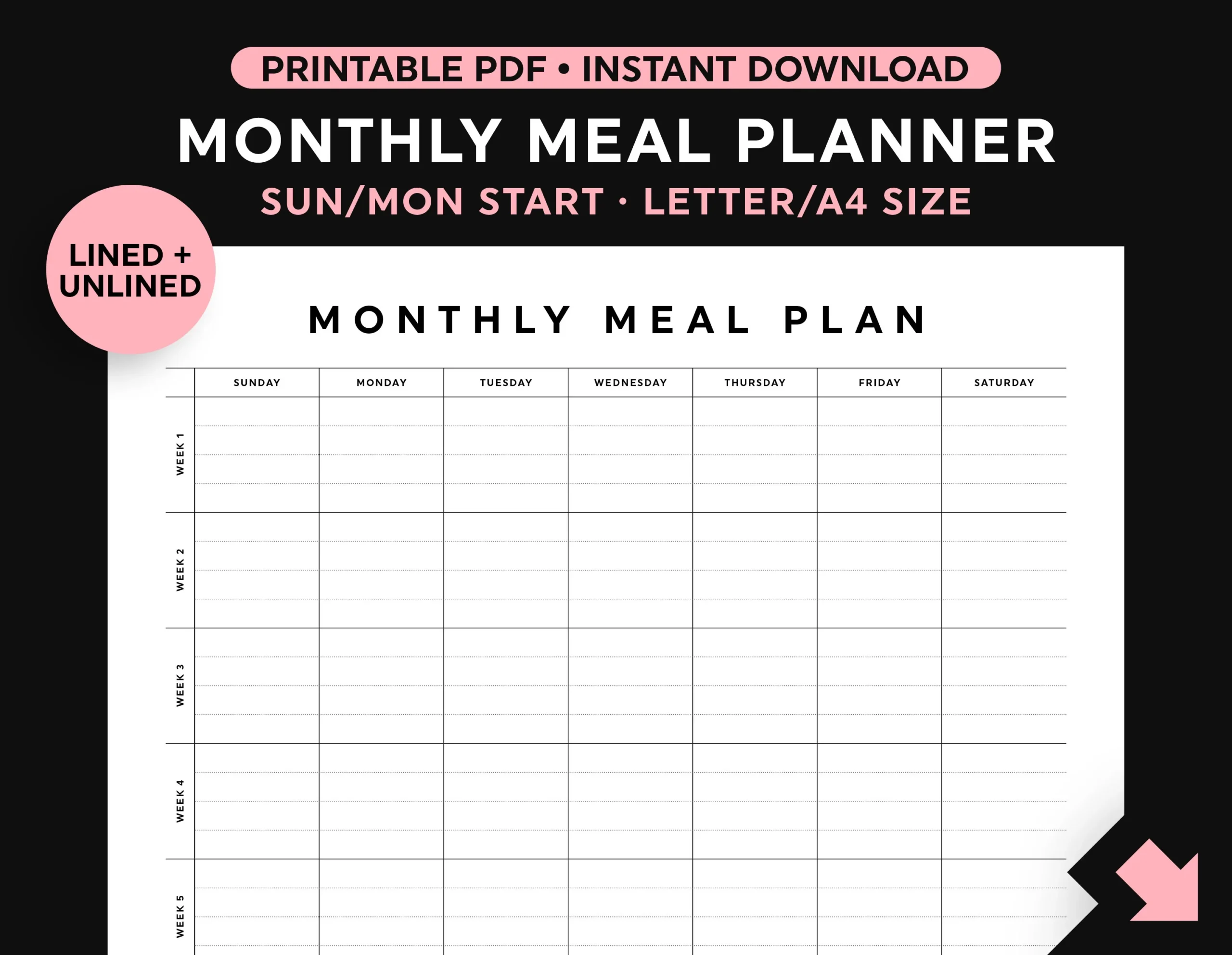 Meal Planner Monthly Printable