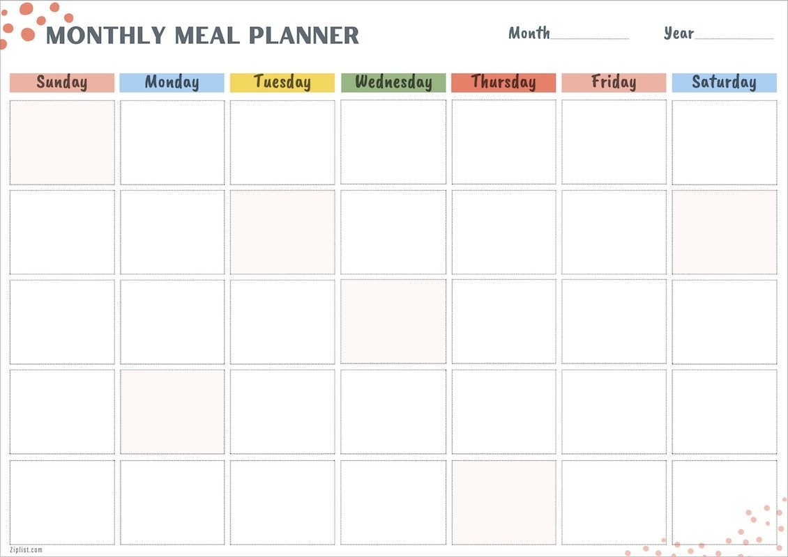 Monthly Meal Planner Templates Monthly Meal Planner Templates