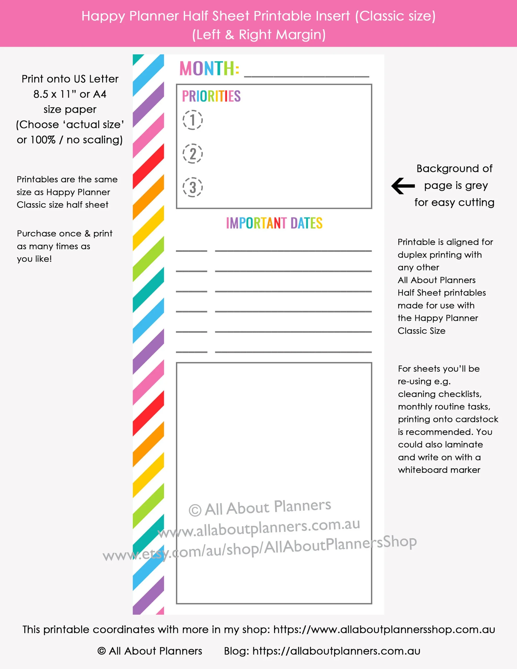 Monthly Planner Happy Planner Half Sheet Goals To Do Tasks 