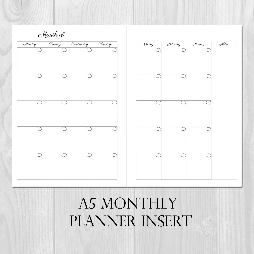 A5 Undated Monthly Planner Printable A5 Undated Monthly Planner Printable