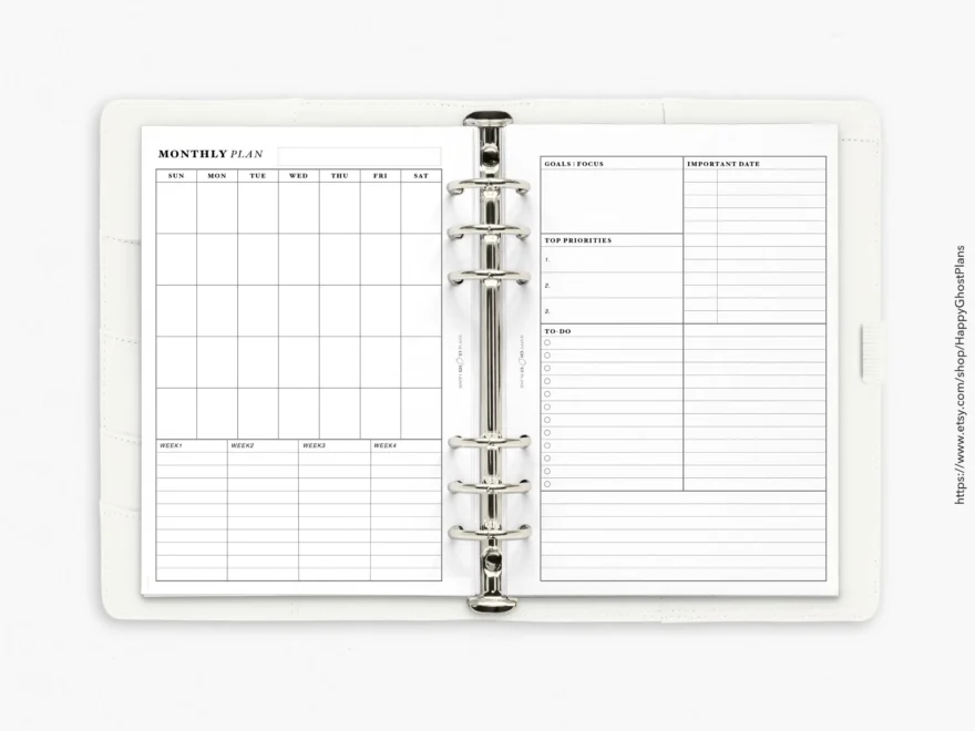 Monthly Planner Printable Insert For B6 Size 5x7 In Planner