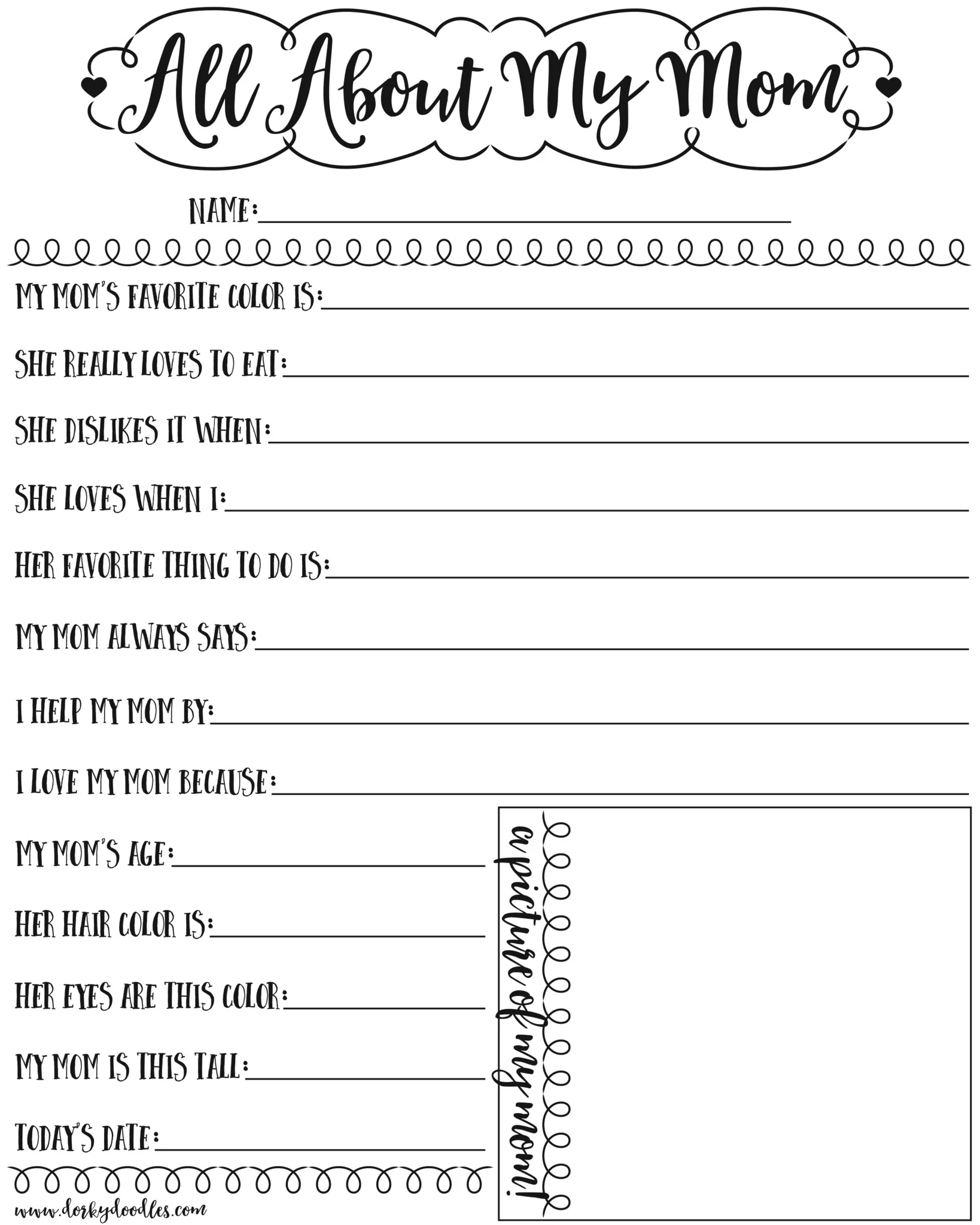 Mother s Day Quiz For Kids Free Printable Dorky Doodles