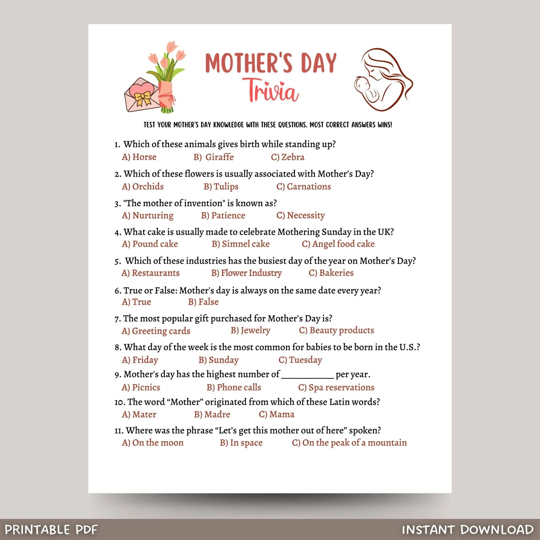 Mother s Day Trivia Game Party Activity Idea Kids amp Adults Mother s Day Trivia Game Party Activity Idea Kids amp Adults