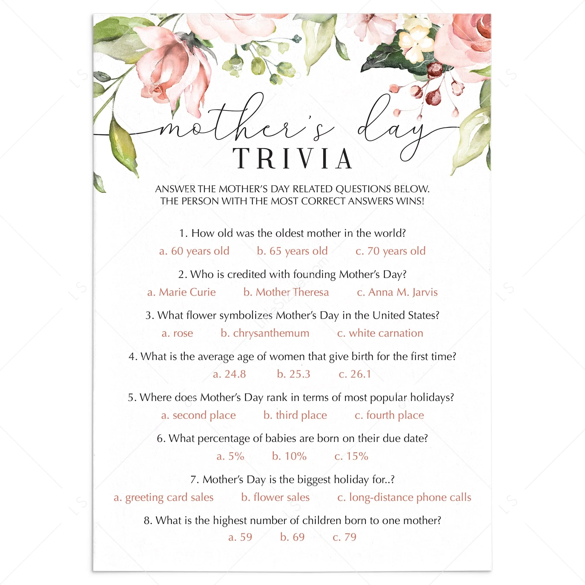 Mother s Day Trivia Game Printable amp Fillable PDF Instant Download Mother s Day Trivia Game Printable amp Fillable PDF Instant Download