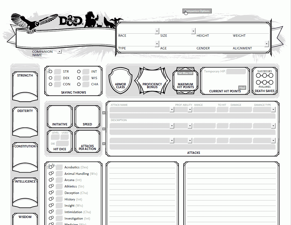 5th Edition D&D Character Sheet Printable 5th Edition D&D Character Sheet Printable