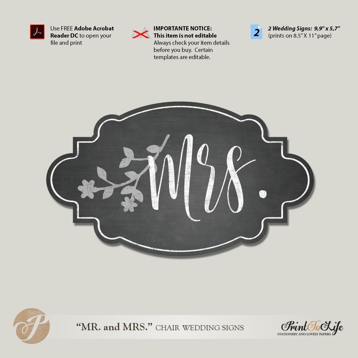 Mr And Mrs Chair Signs Wedding Chair Signs Template Printable Mr And Mrs Chair Signs Wedding Chair Signs Template Printable