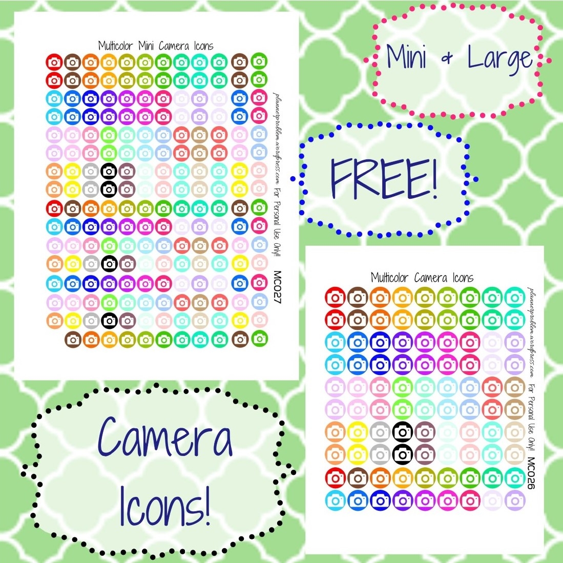 Multicolor Camera Icons Free Printable Planner Stickers 