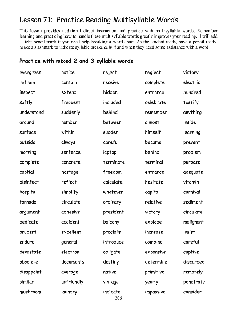 List Of 5 Syllable Words Printable