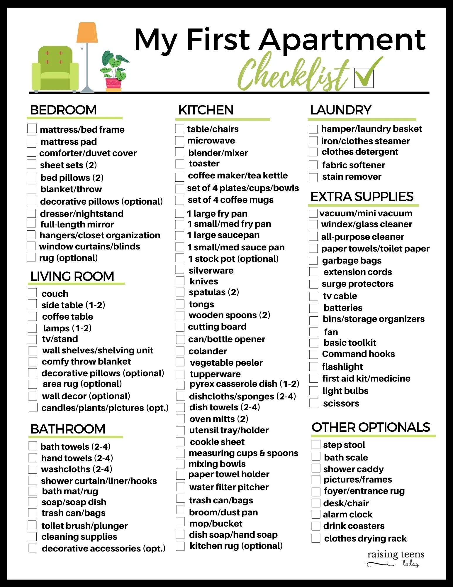 Free Printable College Apartment Packing List Free Printable College Apartment Packing List