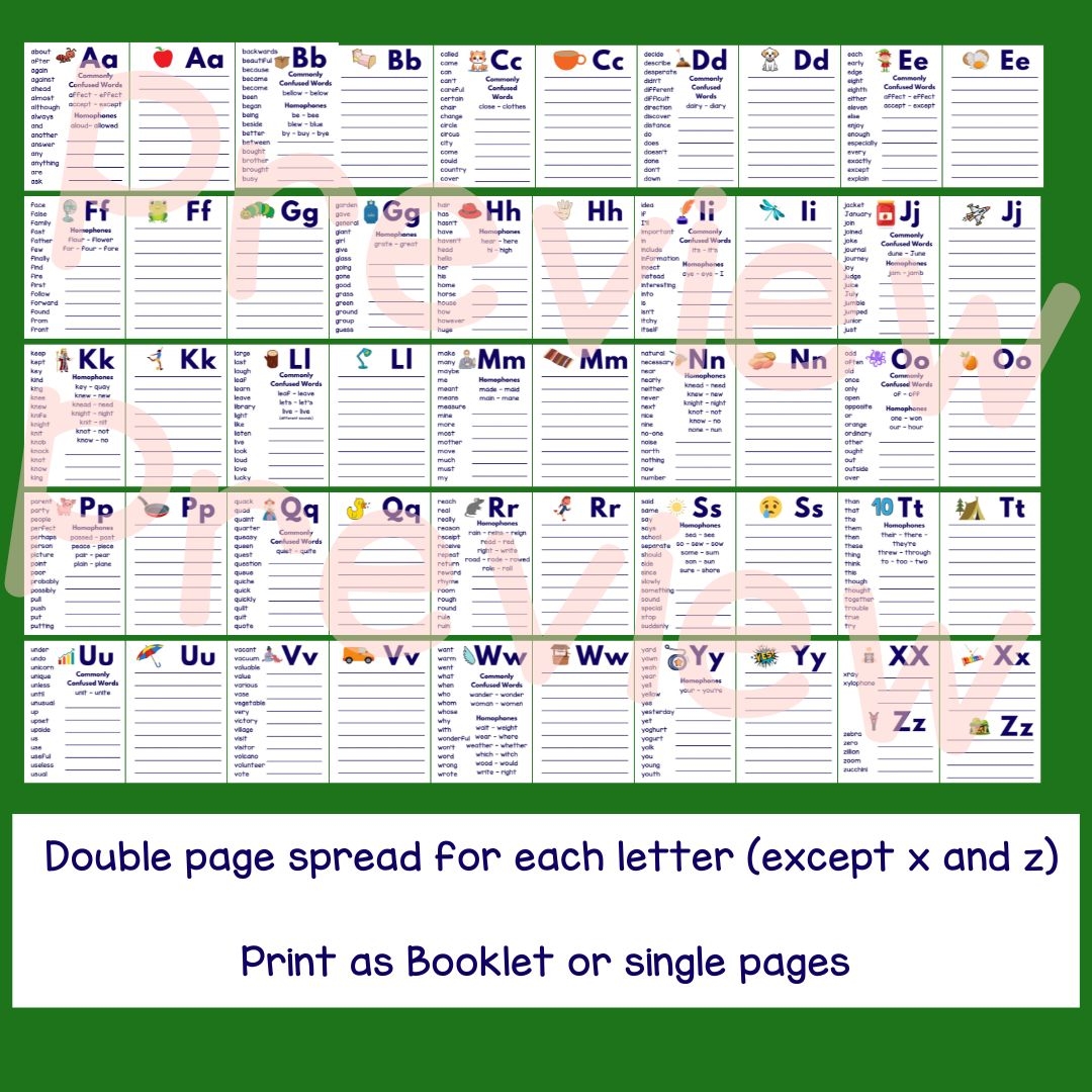 Word Wall Dictionary List Printable