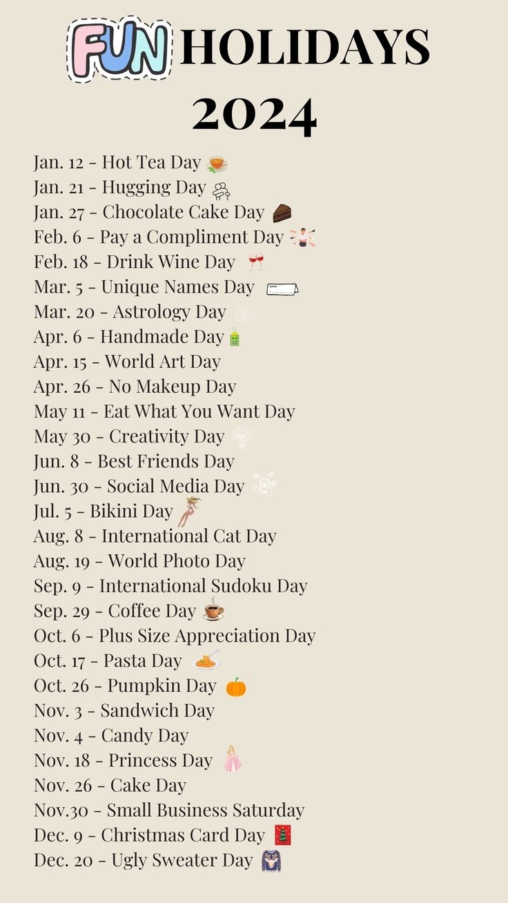 Printable List Of National Holidays