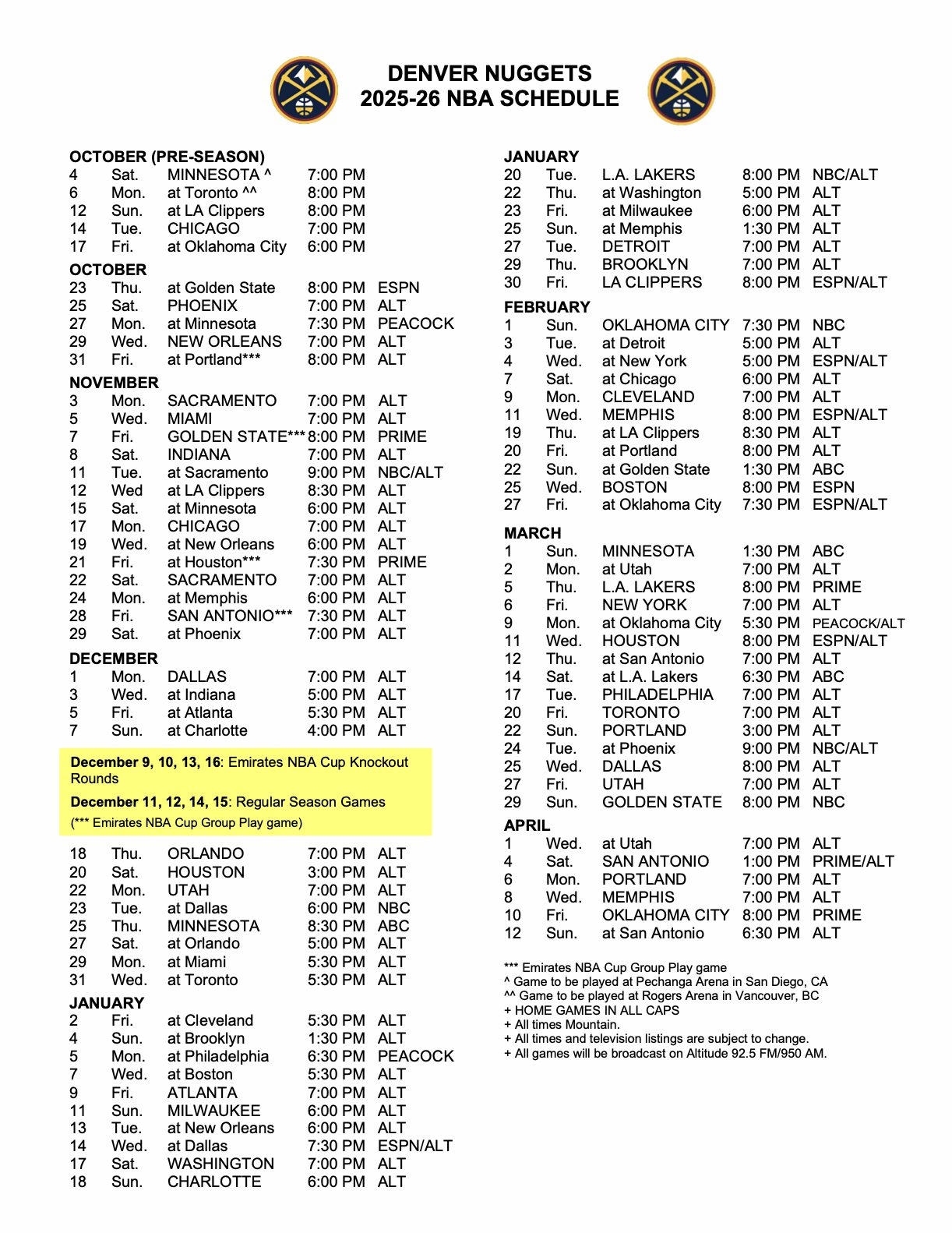 NBA Schedule Release All 2025 26 Denver Nuggets Games Revealed 