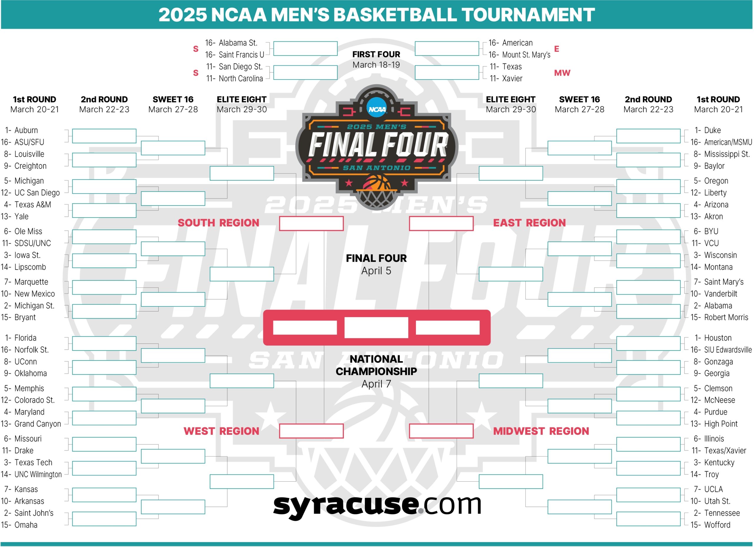 Ncaa Mens Basketball Printable Schedule