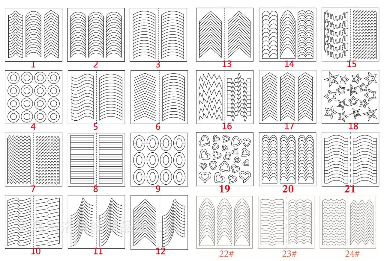 NDI Beauty French Manicure Tip Guide Stencils 8 Sheets 24 Styles Guide