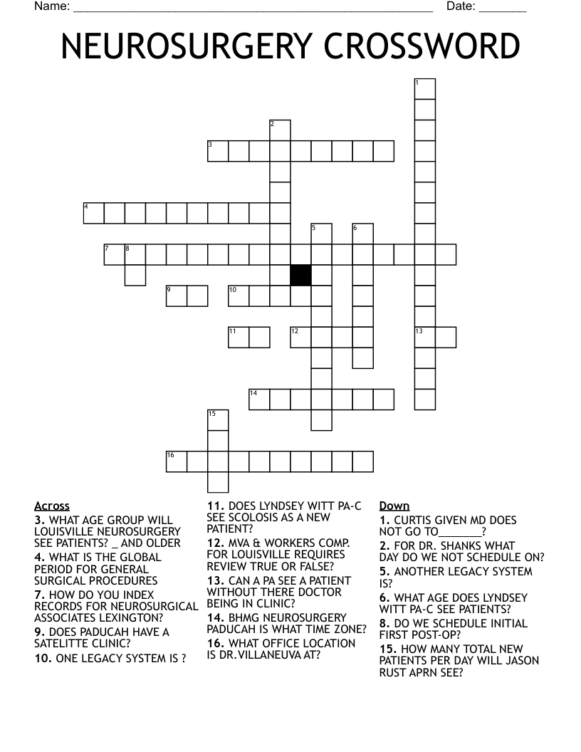 NEUROSURGERY CROSSWORD WordMint