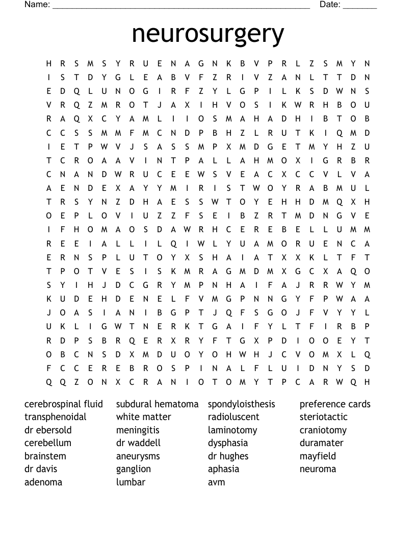 Neurosurgery Word Search WordMint