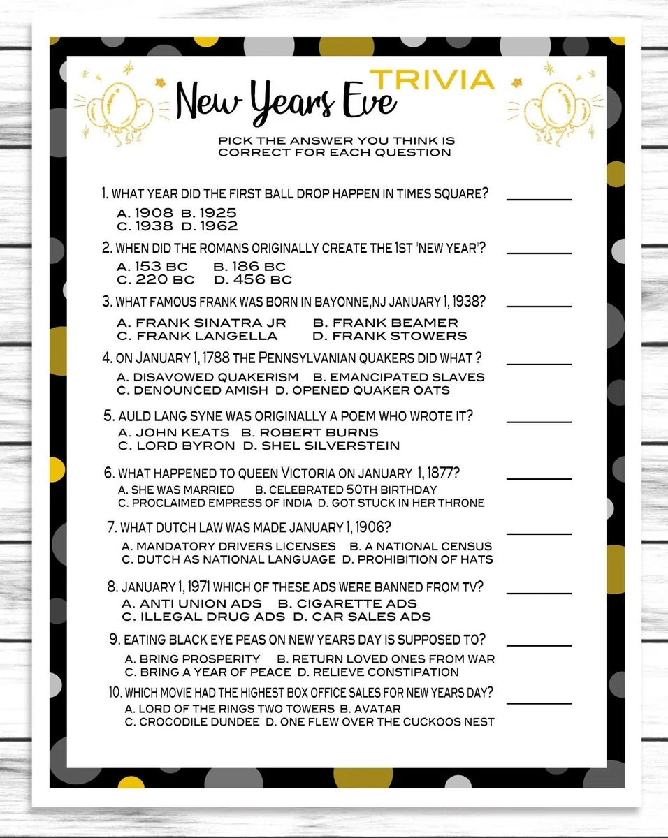 New Years Trivia Questions Printable New Years Trivia Questions Printable