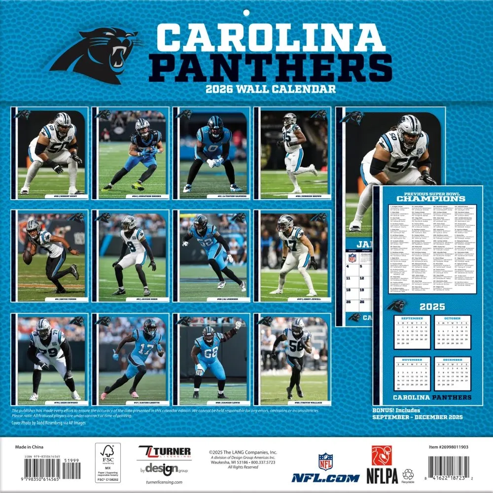 NFL Carolina Panthers 2026 Wall Calendar Calendars