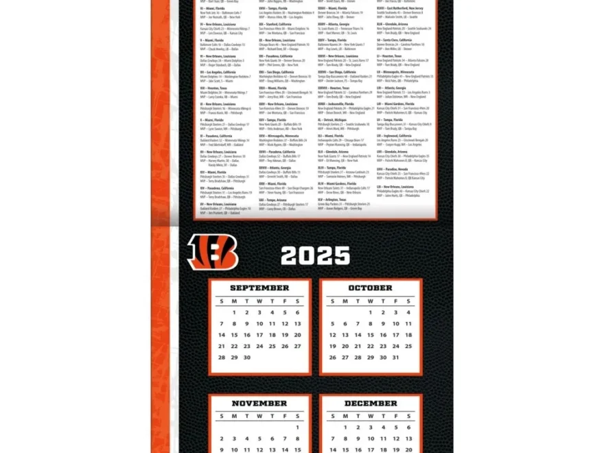 NFL Cincinnati Bengals 2026 Wall Calendar Calendars
