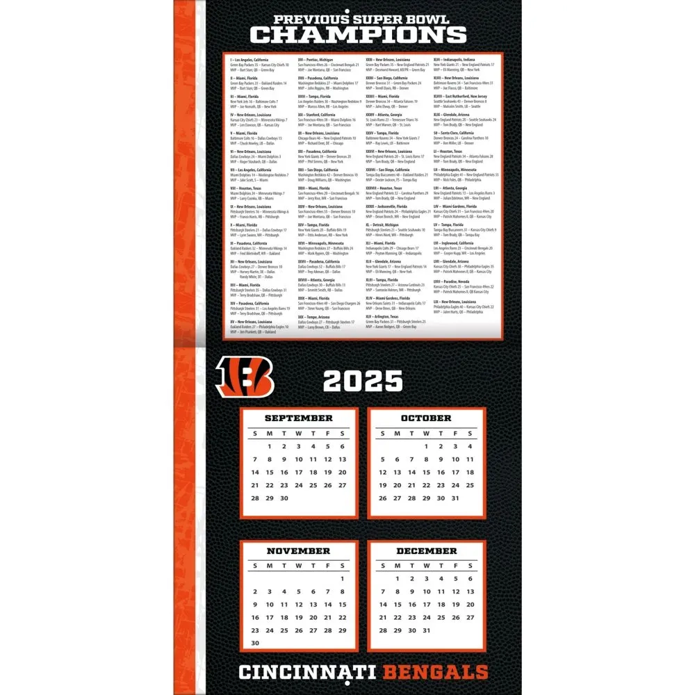NFL Cincinnati Bengals 2026 Wall Calendar Calendars NFL Cincinnati Bengals 2026 Wall Calendar Calendars