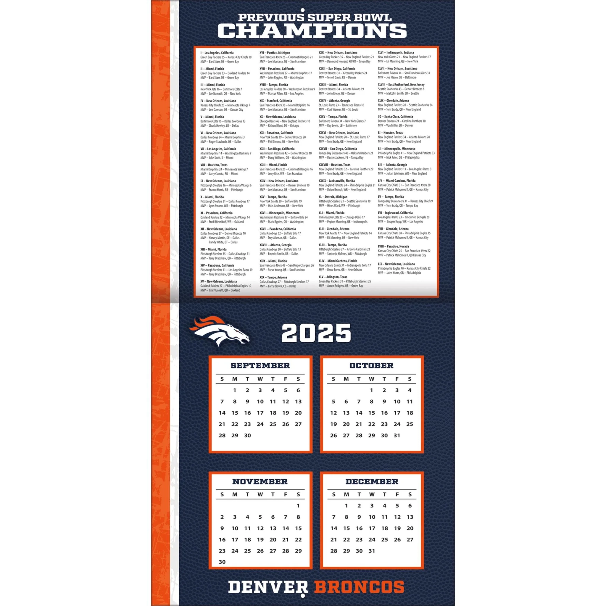 NFL Denver Broncos 2026 Wall Calendar Online Only NFL Denver Broncos 2026 Wall Calendar Online Only