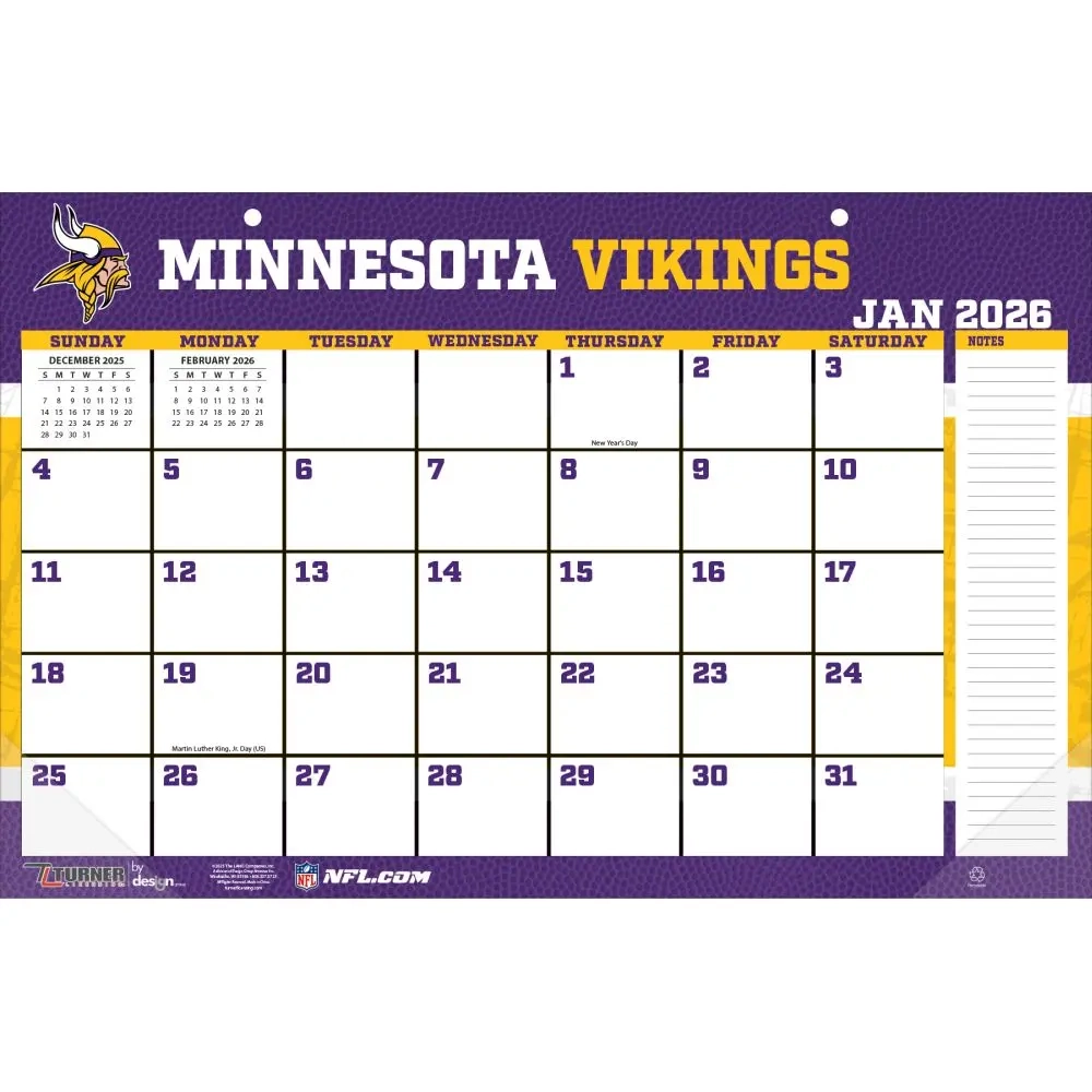 NFL Minnesota Vikings Small 2026 Desk Pad Calendars