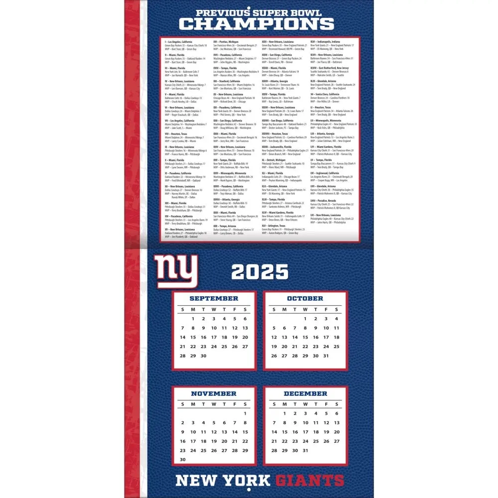NFL New York Giants 2026 Wall Calendar Calendars NFL New York Giants 2026 Wall Calendar Calendars