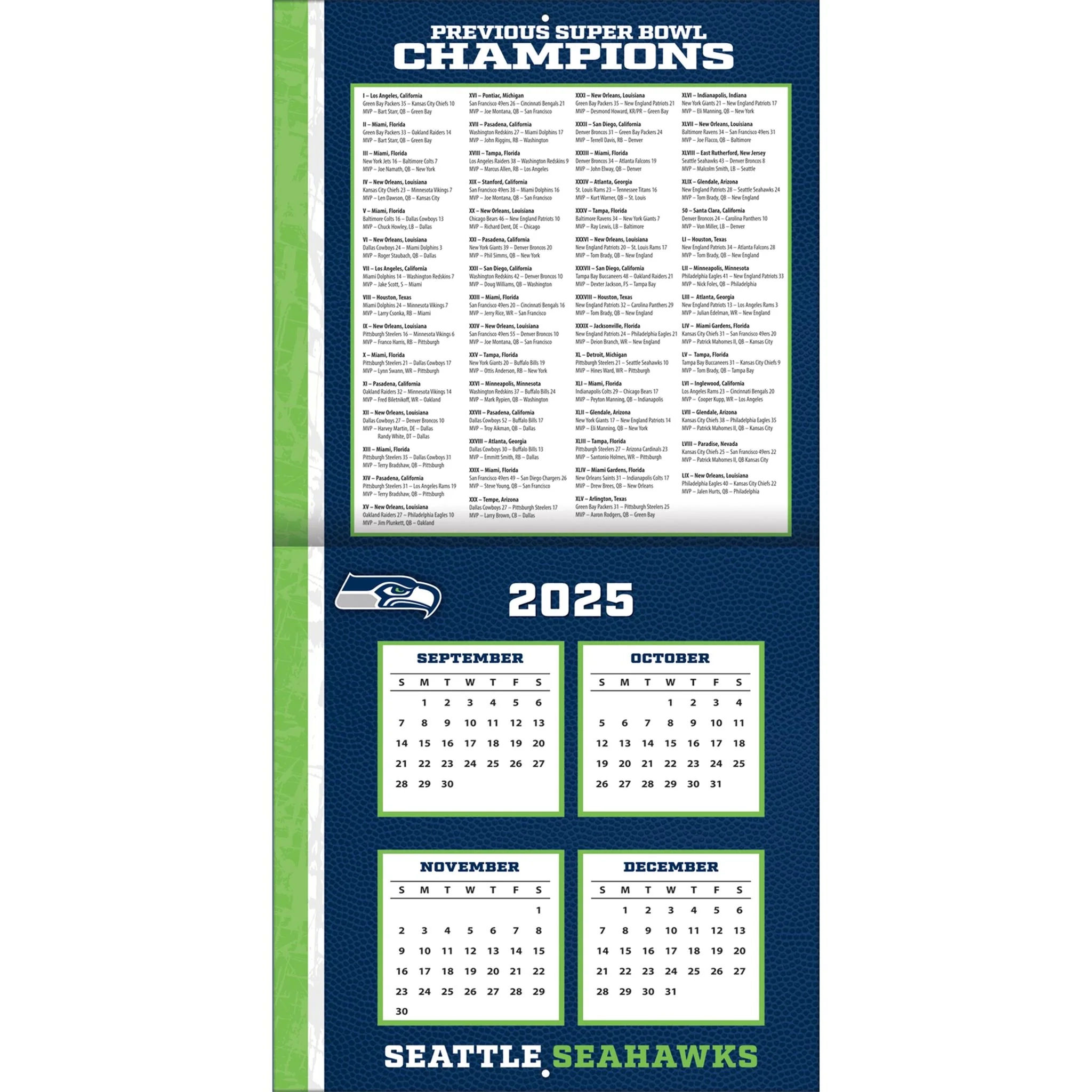 NFL Seattle Seahawks 2026 Wall Calendar NFL Seattle Seahawks 2026 Wall Calendar