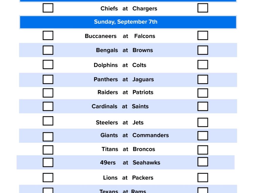 NFL Week 1 Pick Em Sheet Free Printable Schedule And Betting
