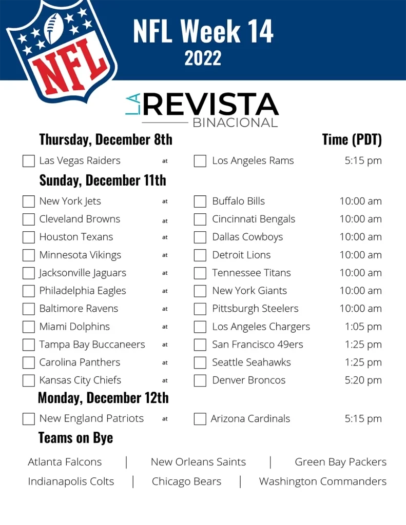 NFL WEEK 14 PICK EMS La Revista Binacional NFL WEEK 14 PICK EMS La Revista Binacional