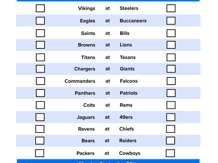 NFL Week 4 Pick Em Sheet Free Printable Schedule And Betting